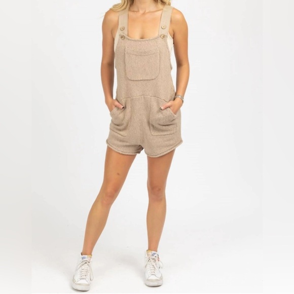 Anthropologie Mable Cream Knit Overall Romper Oatmeal Light Tan Color • L - Picture 2 of 9